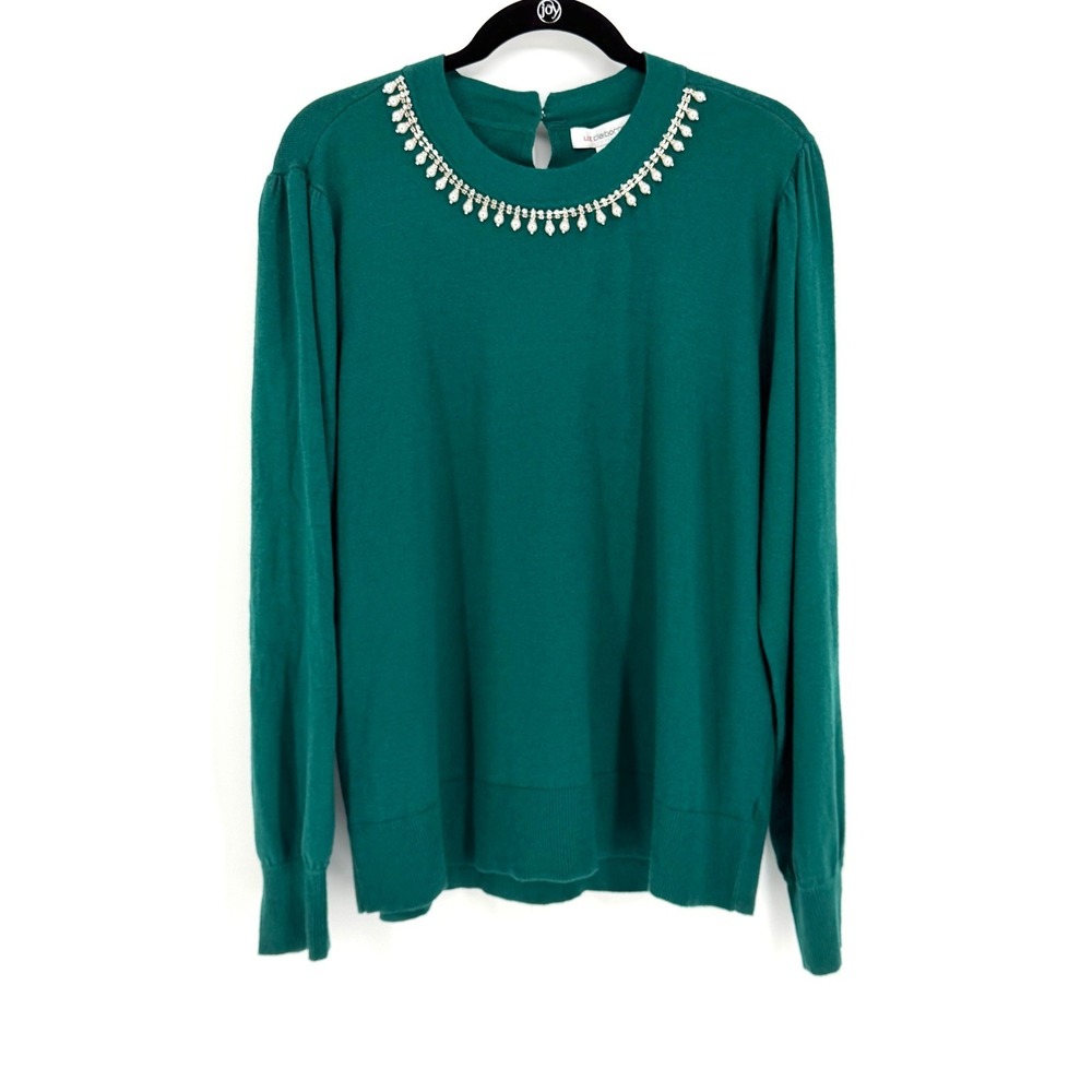 Liz Claiborne XXL Emerald Green‎ Pearl Rhinestone Embellished Sweater NWT